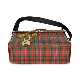 ScotsTee Shop Scottish MacPherson Weathered Clan Tartan Canvas Bag Golden Thistle and Celtic Cross Personalize Your Name Bag