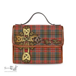 ScotsTee Shop Scottish MacPherson Weathered Clan Tartan Canvas Bag Golden Thistle and Celtic Cross Personalize Your Name Bag