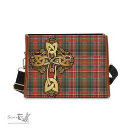 ScotsTee Shop Scottish MacPherson Weathered Clan Tartan Canvas Bag Golden Thistle and Celtic Cross Personalize Your Name Bag