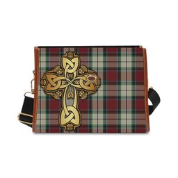 ScotsTee Shop Scottish Rose White Dress Clan Tartan Canvas Bag Golden Thistle and Celtic Cross Personalize Your Name Bag