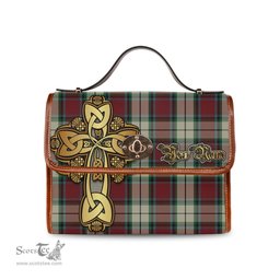 ScotsTee Shop Scottish Rose White Dress Clan Tartan Canvas Bag Golden Thistle and Celtic Cross Personalize Your Name Bag