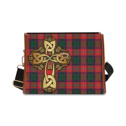 ScotsTee Shop Scottish Riddell Clan Tartan Canvas Bag Golden Thistle and Celtic Cross Personalize Your Name Bag