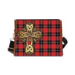 ScotsTee Shop Scottish Ramsay Modern Clan Tartan Canvas Bag Golden Thistle and Celtic Cross Personalize Your Name Bag