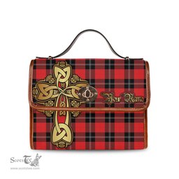 ScotsTee Shop Scottish Ramsay Modern Clan Tartan Canvas Bag Golden Thistle and Celtic Cross Personalize Your Name Bag