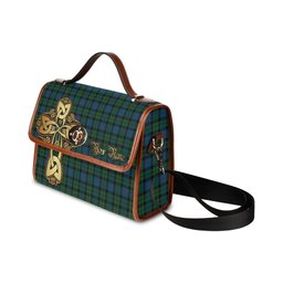 ScotsTee Shop Scottish MacKay Modern Clan Tartan Canvas Bag Golden Thistle and Celtic Cross Personalize Your Name Bag