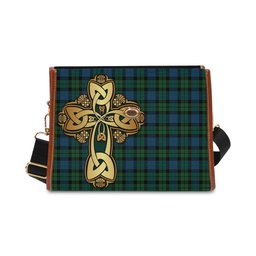 ScotsTee Shop Scottish MacKay Modern Clan Tartan Canvas Bag Golden Thistle and Celtic Cross Personalize Your Name Bag