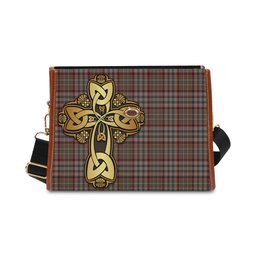 ScotsTee Shop Scottish Nicolson Hunting Weathered Clan Tartan Canvas Bag Golden Thistle and Celtic Cross Personalize Your Name Bag