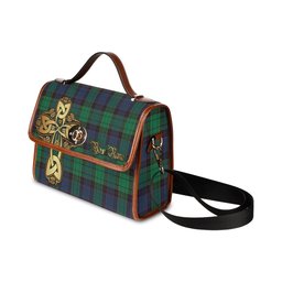 ScotsTee Shop Scottish Stewart Old Modern Clan Tartan Canvas Bag Golden Thistle and Celtic Cross Personalize Your Name Bag