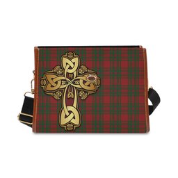 ScotsTee Shop Scottish MacKintosh Red Clan Tartan Canvas Bag Golden Thistle and Celtic Cross Personalize Your Name Bag