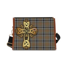 ScotsTee Shop Scottish Thomson Camel Clan Tartan Canvas Bag Golden Thistle and Celtic Cross Personalize Your Name Bag