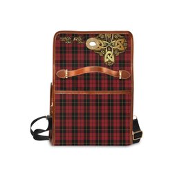 ScotsTee Shop Scottish Wallace Clan Tartan Canvas Bag Golden Thistle and Celtic Cross Personalize Your Name Bag