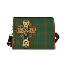 ScotsTee Shop Scottish Terry Clan Tartan Canvas Bag Golden Thistle and Celtic Cross Personalize Your Name Bag