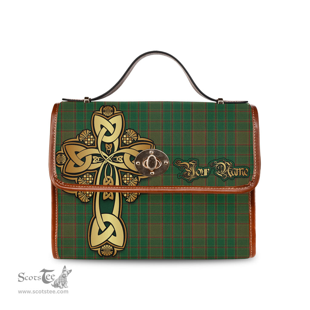 ScotsTee Shop Scottish Terry Clan Tartan Canvas Bag Golden Thistle and Celtic Cross Personalize Your Name Bag