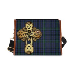 ScotsTee Shop Scottish Weir Clan Tartan Canvas Bag Golden Thistle and Celtic Cross Personalize Your Name Bag