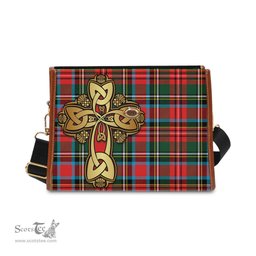ScotsTee Shop Scottish Stewart Royal Clan Tartan Canvas Bag Golden Thistle and Celtic Cross Personalize Your Name Bag