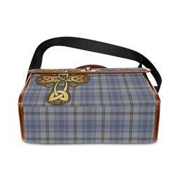 ScotsTee Shop Scottish Tweedie Clan Tartan Canvas Bag Golden Thistle and Celtic Cross Personalize Your Name Bag