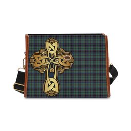 ScotsTee Shop Scottish Stephenson Clan Tartan Canvas Bag Golden Thistle and Celtic Cross Personalize Your Name Bag