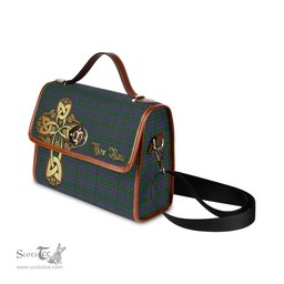 ScotsTee Shop Scottish Wood Clan Tartan Canvas Bag Golden Thistle and Celtic Cross Personalize Your Name Bag