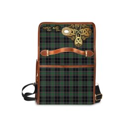 ScotsTee Shop Scottish Webster Clan Tartan Canvas Bag Golden Thistle and Celtic Cross Personalize Your Name Bag