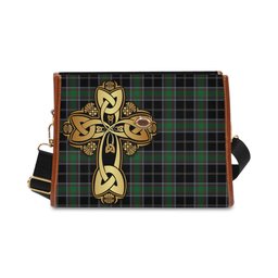 ScotsTee Shop Scottish Webster Clan Tartan Canvas Bag Golden Thistle and Celtic Cross Personalize Your Name Bag