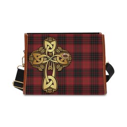 ScotsTee Shop Scottish Wemyss Clan Tartan Canvas Bag Golden Thistle and Celtic Cross Personalize Your Name Bag