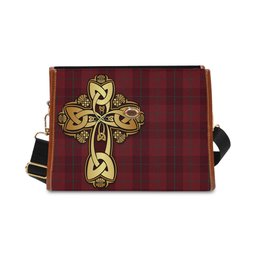ScotsTee Shop Scottish Stirling of Keir Clan Tartan Canvas Bag Golden Thistle and Celtic Cross Personalize Your Name Bag