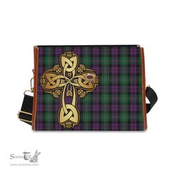 ScotsTee Shop Scottish Wilson Clan Tartan Canvas Bag Golden Thistle and Celtic Cross Personalize Your Name Bag