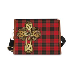 ScotsTee Shop Scottish Wallace Weathered Clan Tartan Canvas Bag Golden Thistle and Celtic Cross Personalize Your Name Bag