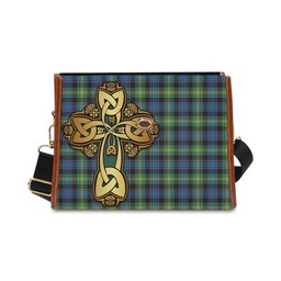 ScotsTee Shop Scottish Watson Ancient Clan Tartan Canvas Bag Golden Thistle and Celtic Cross Personalize Your Name Bag