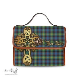 ScotsTee Shop Scottish Watson Ancient Clan Tartan Canvas Bag Golden Thistle and Celtic Cross Personalize Your Name Bag