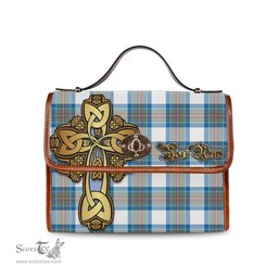 ScotsTee Shop Scottish Stewart Muted Blue Clan Tartan Canvas Bag Golden Thistle and Celtic Cross Personalize Your Name Bag