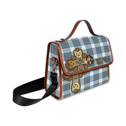ScotsTee Shop Scottish Stewart Muted Blue Clan Tartan Canvas Bag Golden Thistle and Celtic Cross Personalize Your Name Bag
