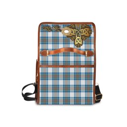 ScotsTee Shop Scottish Stewart Muted Blue Clan Tartan Canvas Bag Golden Thistle and Celtic Cross Personalize Your Name Bag
