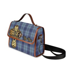 ScotsTee Shop Scottish Traynor Clan Tartan Canvas Bag Golden Thistle and Celtic Cross Personalize Your Name Bag