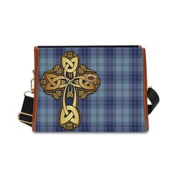 ScotsTee Shop Scottish Traynor Clan Tartan Canvas Bag Golden Thistle and Celtic Cross Personalize Your Name Bag