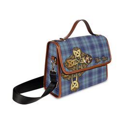 ScotsTee Shop Scottish Traynor Clan Tartan Canvas Bag Golden Thistle and Celtic Cross Personalize Your Name Bag