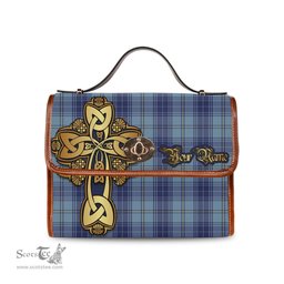 ScotsTee Shop Scottish Traynor Clan Tartan Canvas Bag Golden Thistle and Celtic Cross Personalize Your Name Bag