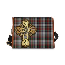 ScotsTee Shop Scottish Stewart Dress Clan Tartan Canvas Bag Golden Thistle and Celtic Cross Personalize Your Name Bag
