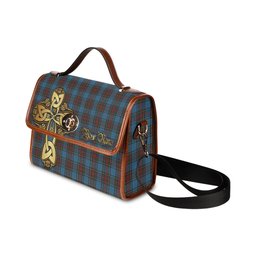 ScotsTee Shop Scottish Stewart Royal Blue Clan Tartan Canvas Bag Golden Thistle and Celtic Cross Personalize Your Name Bag