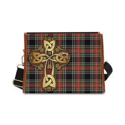 ScotsTee Shop Scottish Stewart Black Clan Tartan Canvas Bag Golden Thistle and Celtic Cross Personalize Your Name Bag
