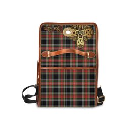 ScotsTee Shop Scottish Stewart Black Clan Tartan Canvas Bag Golden Thistle and Celtic Cross Personalize Your Name Bag