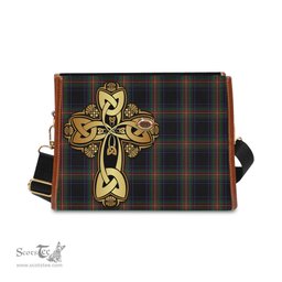 ScotsTee Shop Scottish Watt Clan Tartan Canvas Bag Golden Thistle and Celtic Cross Personalize Your Name Bag