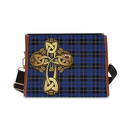 ScotsTee Shop Scottish Swan Clan Tartan Canvas Bag Golden Thistle and Celtic Cross Personalize Your Name Bag