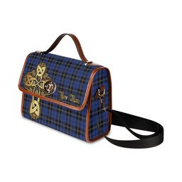 ScotsTee Shop Scottish Swan Clan Tartan Canvas Bag Golden Thistle and Celtic Cross Personalize Your Name Bag
