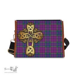 ScotsTee Shop Scottish Wardlaw Modern Clan Tartan Canvas Bag Golden Thistle and Celtic Cross Personalize Your Name Bag