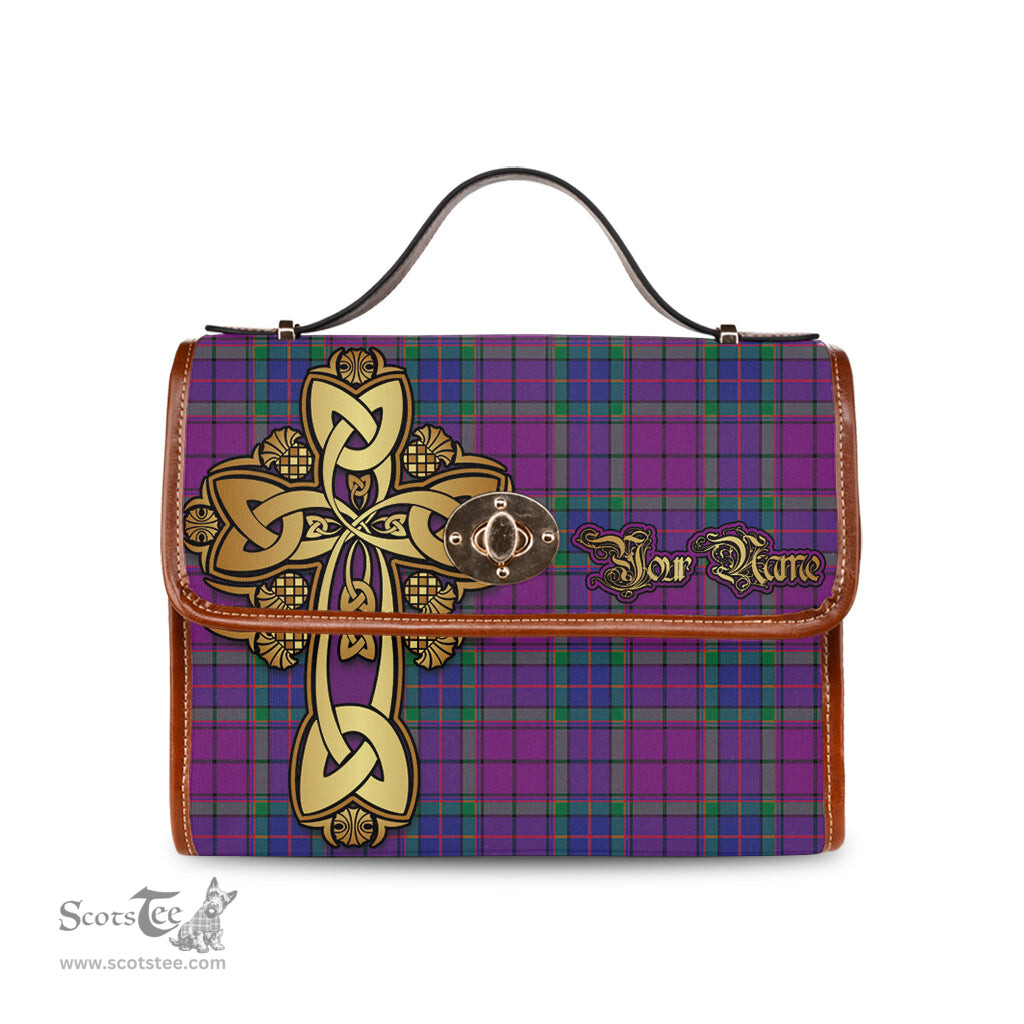ScotsTee Shop Scottish Wardlaw Modern Clan Tartan Canvas Bag Golden Thistle and Celtic Cross Personalize Your Name Bag