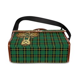 ScotsTee Shop Scottish Wallace Hunting Green Clan Tartan Canvas Bag Golden Thistle and Celtic Cross Personalize Your Name Bag
