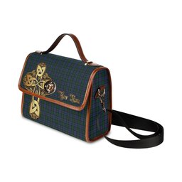 ScotsTee Shop Scottish Sutherland Clan Tartan Canvas Bag Golden Thistle and Celtic Cross Personalize Your Name Bag