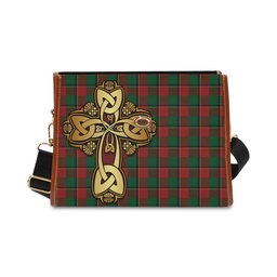 ScotsTee Shop Scottish Turnbull Dress Clan Tartan Canvas Bag Golden Thistle and Celtic Cross Personalize Your Name Bag