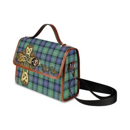 ScotsTee Shop Scottish Sutherland Ancient Clan Tartan Canvas Bag Golden Thistle and Celtic Cross Personalize Your Name Bag